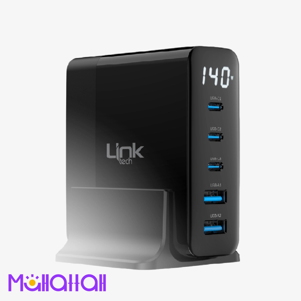 شاحن مكتبي Linktech G862 بقدرة 140 واط _ 5 مخارج USB وType-C بتقنية GaN3 وسوبر SI للشحن السريع (1) شاحن مكتبي Linktech G862